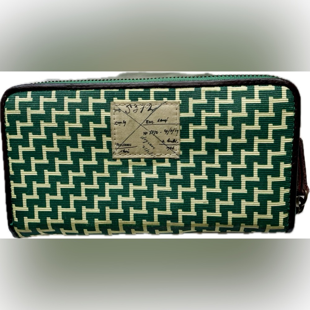 Moulinette Soeurs Anthropologie Green/White Zip Around Wallet Gently Used